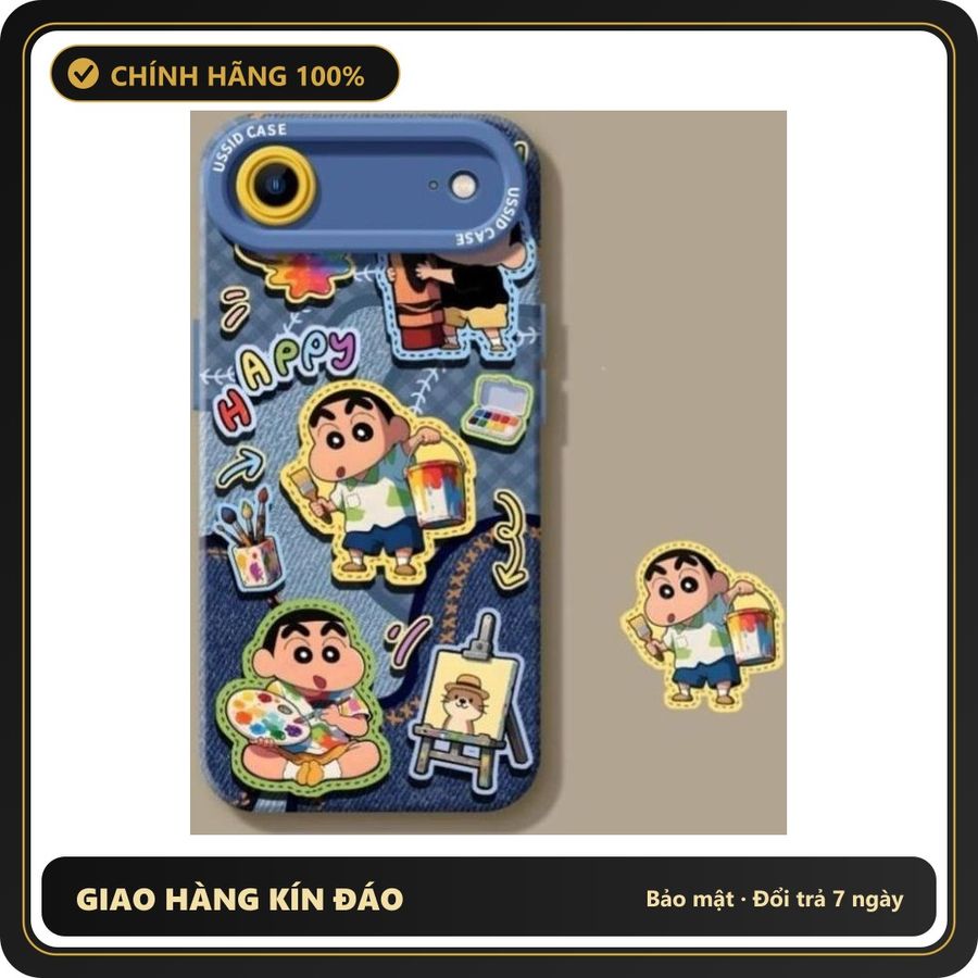 (Che Tên) Vẽ Crayon Shin Chan Trường Hợp Điện Thoại+Lanyard Cho iPhone 17 16 15 14 13 12 11 Pro Max X Xr Xs Max 7 8 Plus Chuẩn Auth