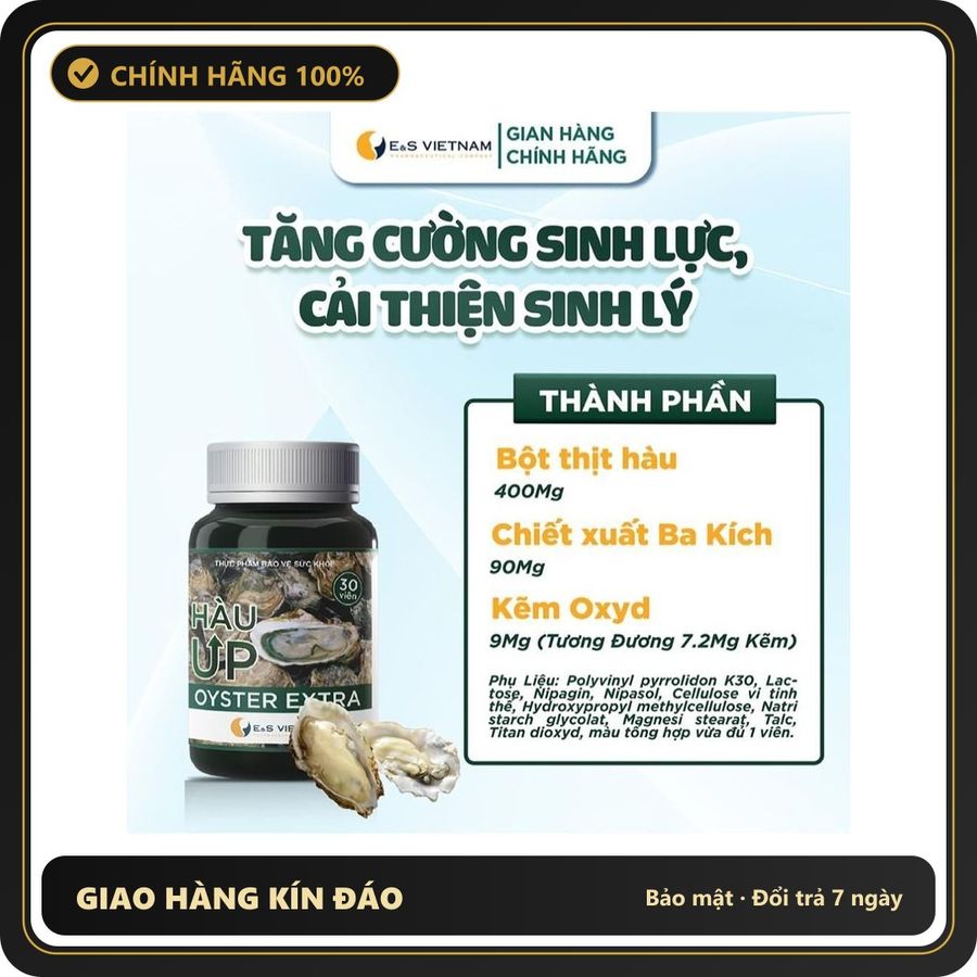 (Che Tên) Viên Uống Hàu UP Oyster Extra, Cải Thiện Sih Lý Lọ 30 Viên Hộp Trắng Kín