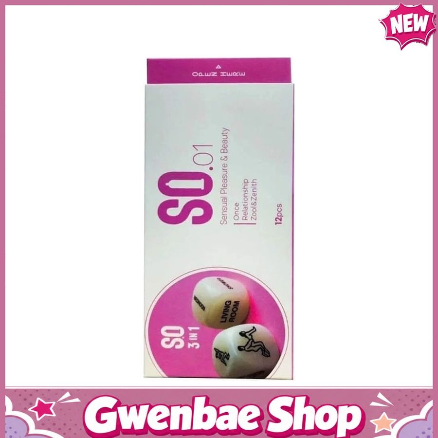 Bao cao su SO 3 in 1 - Siêu mỏng, gân và điểm nổi - Hộp 12 cái - Gwen Shop Chính Hãng