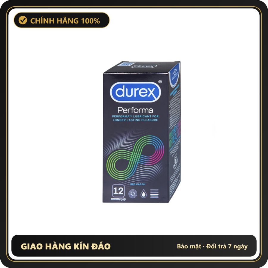 (Che Tên) Bao cao su Durex Performa có gel, kéo thời điểm cực khoái trong lúc quan hệ (12 cái) Bảo Mật Tuyệt Đối