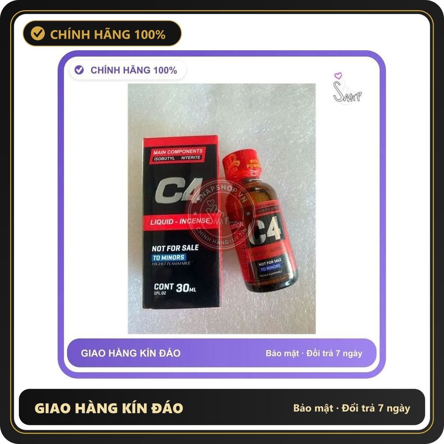 (Che Tên) Chai hít tăng khoái cảm Popper C4 30ml Popper C4 30ml, Cực Mạnh Phê Lâu, Cho Ng Lờn, che tên sản phẩm bảo mật kín đáo 848293 Giao Nhanh Toàn Quốc