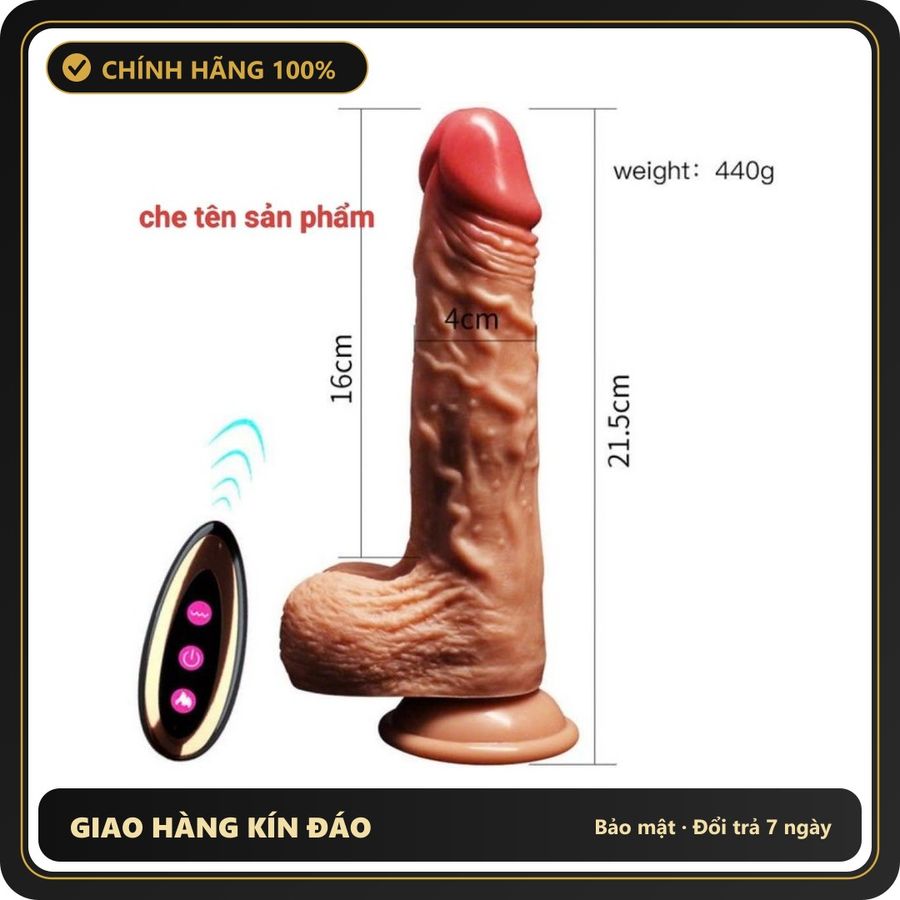 (Che Tên) ( Sale) Dương vật đều khiển nhiều chế độ, 21cm, Che Tên Hộp Trắng Kín