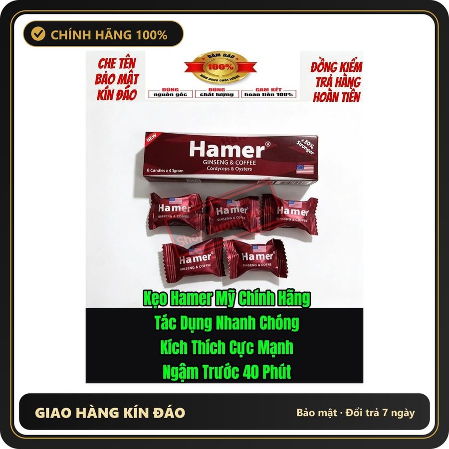 (Che Tên) ( Hàng Nhập Khẩu Chính Hãng USA) Combo 5 Viên Kẹo Hamer Mỹ, Cực Mạnh, Tác Dụng Nhanh Chóng, Bao Phê Hỗ Trợ 24/7