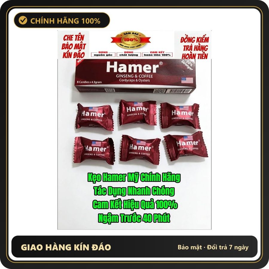 (Che Tên) ( Hàng Nhập Khẩu Chính Hãng USA) Combo 6 Viên Kẹo Hamer Mỹ,Kích Thích Cực Mạnh, Cương Cứng Liên Tục Cả Ngày - Hàng Mới Về