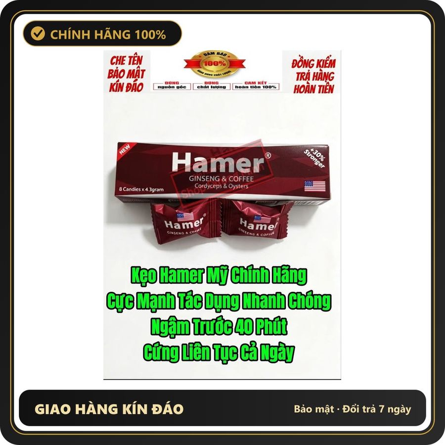 (Che Tên) ( Hàng Nhập Khẩu Chính Hãng USA) Combo 2 Viên Kẹo Hamer Mỹ Cực Mạnh, Tác Dụng Nhanh Chóng, Ngậm trước 40p cương cứng liên tục cả ngày Chuẩn Auth