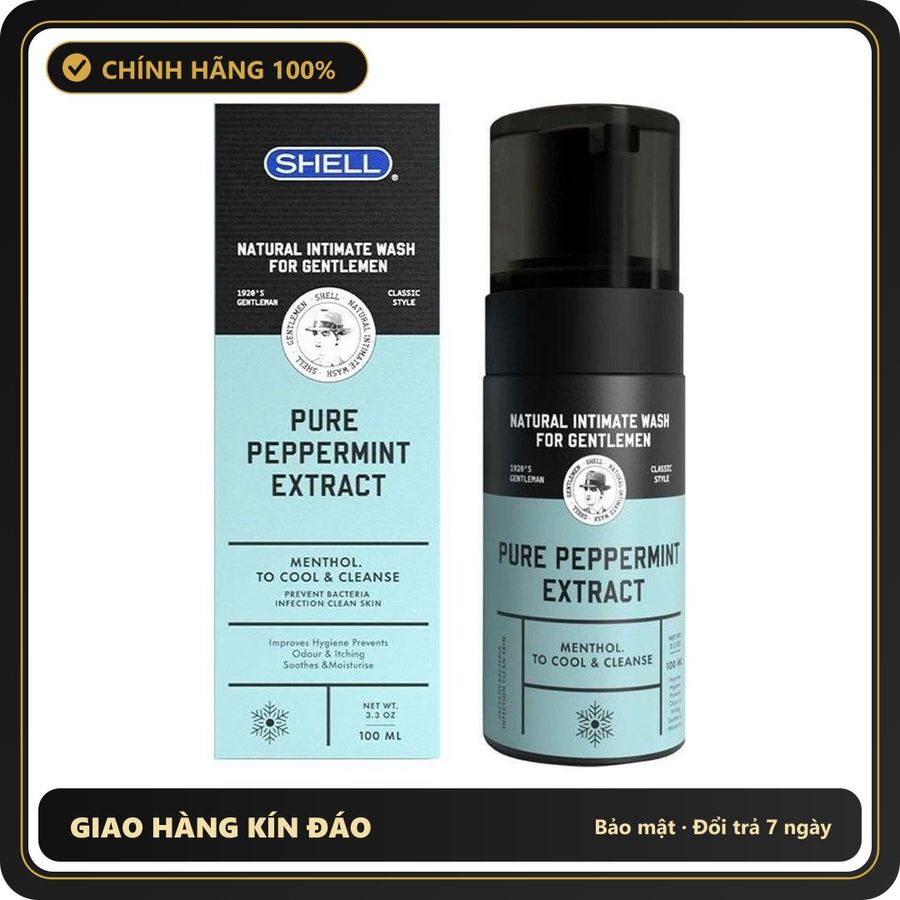 (Che Tên) Dung dịch vệ sinh nam Tinh chất bạc hà tươi mát dạng bọt Shell Pure Peppermint Extract 100ml - sạch sẽ và dễ sử dụng cho phái mạnh Bảo Mật Tuyệt Đối