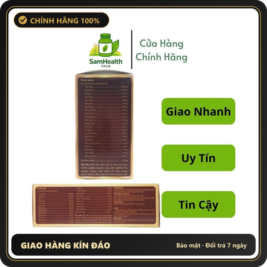 (Che Tên) Viên Uống BỔ THẬN NAM Bổ Thận, Tăng Cường Sinh Lý, Giảm Xuất Sớm, Cải Thiện Chức Năng Thận - Lọ / Vĩ Cao Cấp Bảo Đảm