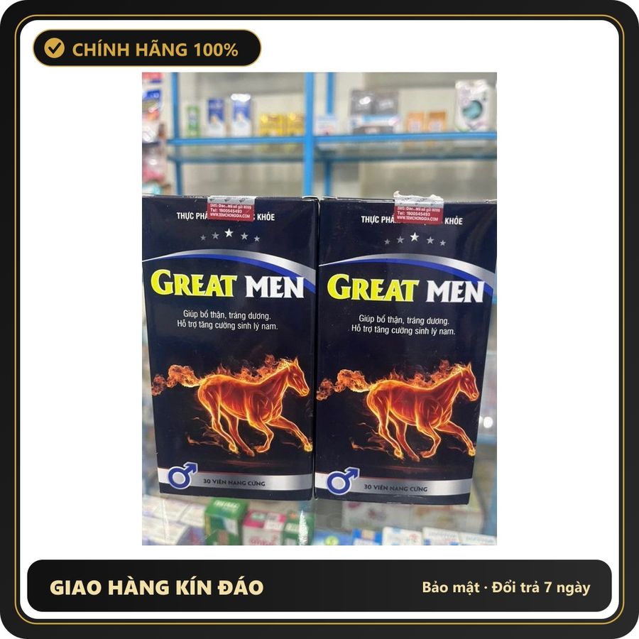 (Che Tên) (Che tên sp) Tăng cường sinh lý GREAT MEN chống xuất tinh sớm bổ thận tráng dương nam giới 30 viên Cao Cấp Bảo Đảm