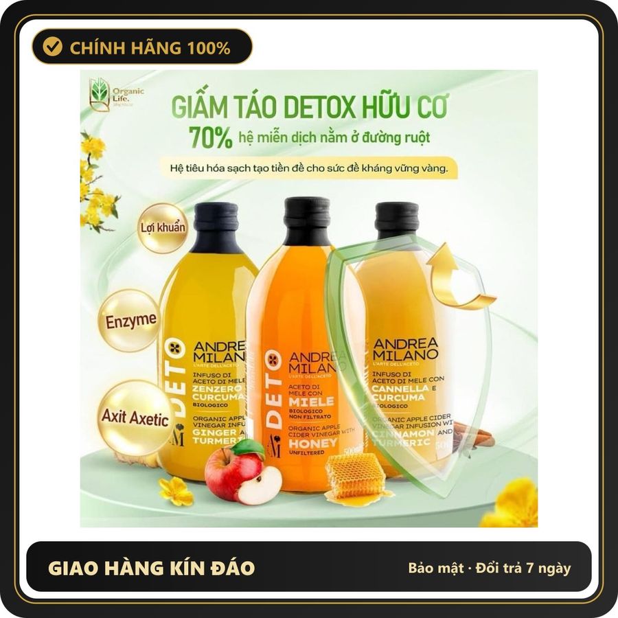 (Che Tên) [Tặng 25g muối hồng] Giấm Táo Các Loại Detox Hữu Cơ ANDREA MILANO Có Giấm Cái Aceto Ý Giảm Cân Thải Độc 500ml Bảo Mật Tuyệt Đối
