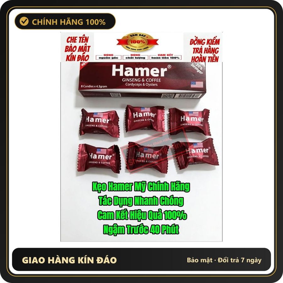 (Che Tên) ( Hàng Nhập Khẩu Chính Hãng USA) Combo 6 Viên Kẹo Hamer Mỹ, Cực Mạnh, Tác Dụng Nhanh Chóng, Cực Phê Giao Nhanh Toàn Quốc