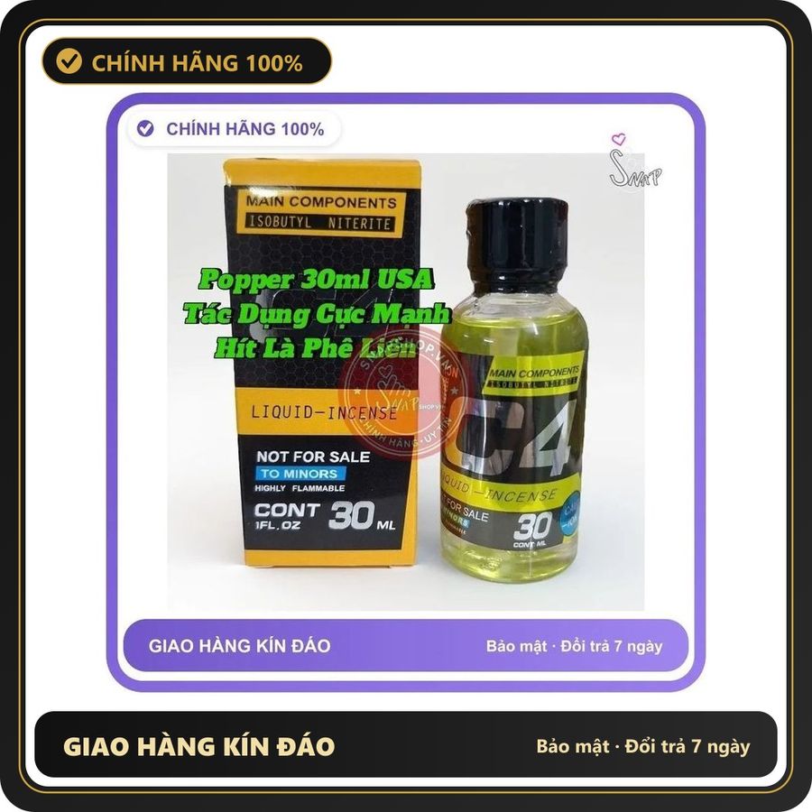 (Che Tên) Che Tên) Chai Hít Popper 30ml USA, Tăng Khoái Cảm Cho Nam Nữ, Hít Là Phê Ngay - Hàng Mới Về