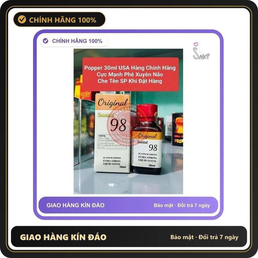(Che Tên) Chai hít tăng khoái cảm Popper Original Santal 98 30ml Poppers 30ml Hàng USA Chính Hãng, Phê Tận Mây Xanh 895613 Chuẩn Auth