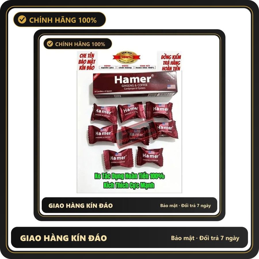 (Che Tên) Che Tên) ( Hàng Nhập Khẩu Chính Hãng USA) Combo 8 Viên Kẹo Hamer Mỹ, Cực Mạnh Phê Lâu, Cương Cứng Liên Cả Ngày, Che Tên Bảo Mật Tuyệt Đối Cao Cấp Bảo Đảm