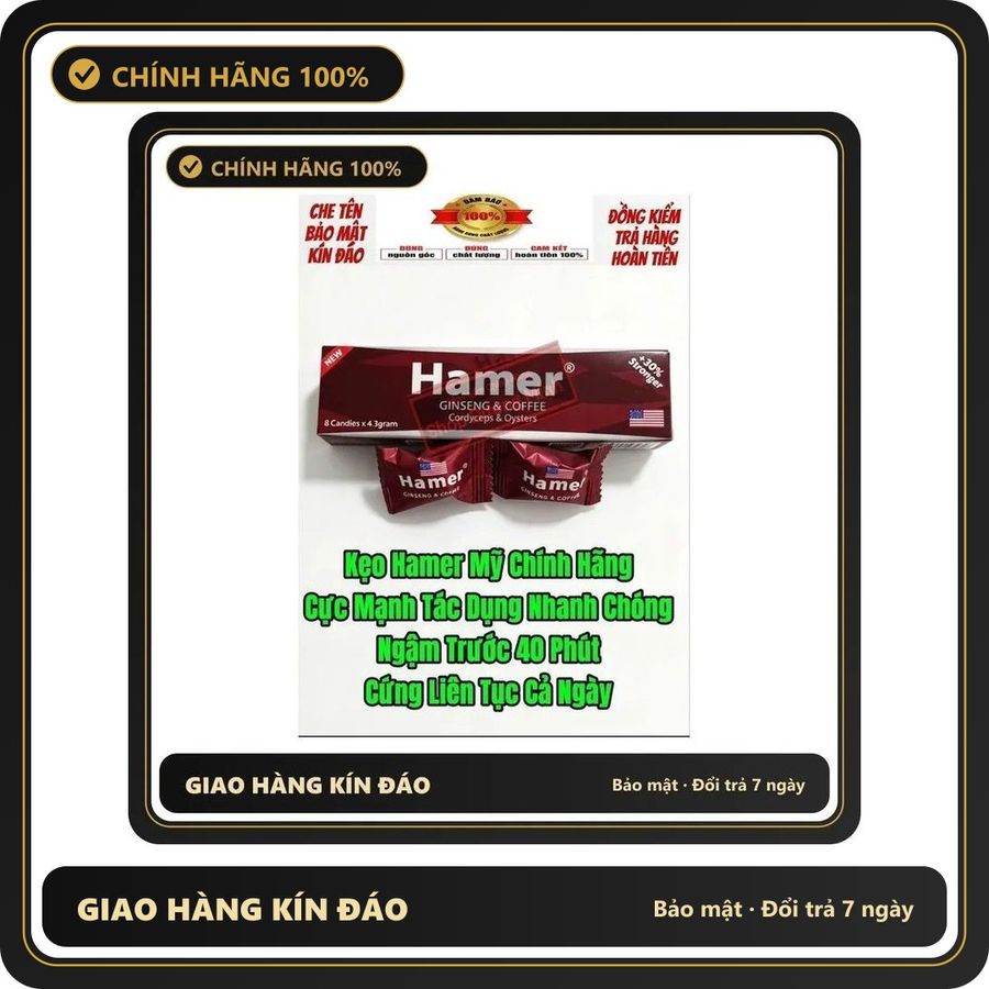 (Che Tên) Che Tên) ( Hàng Nhập Khẩu Chính Hãng USA) Combo 2 Viên Kẹo Hamer Mỹ Cực Mạnh, Tác Dụng Nhanh Chóng, Ngậm trước 40p cương cứng liên tục cả ngày Chuẩn Auth - Hàng Mới Về