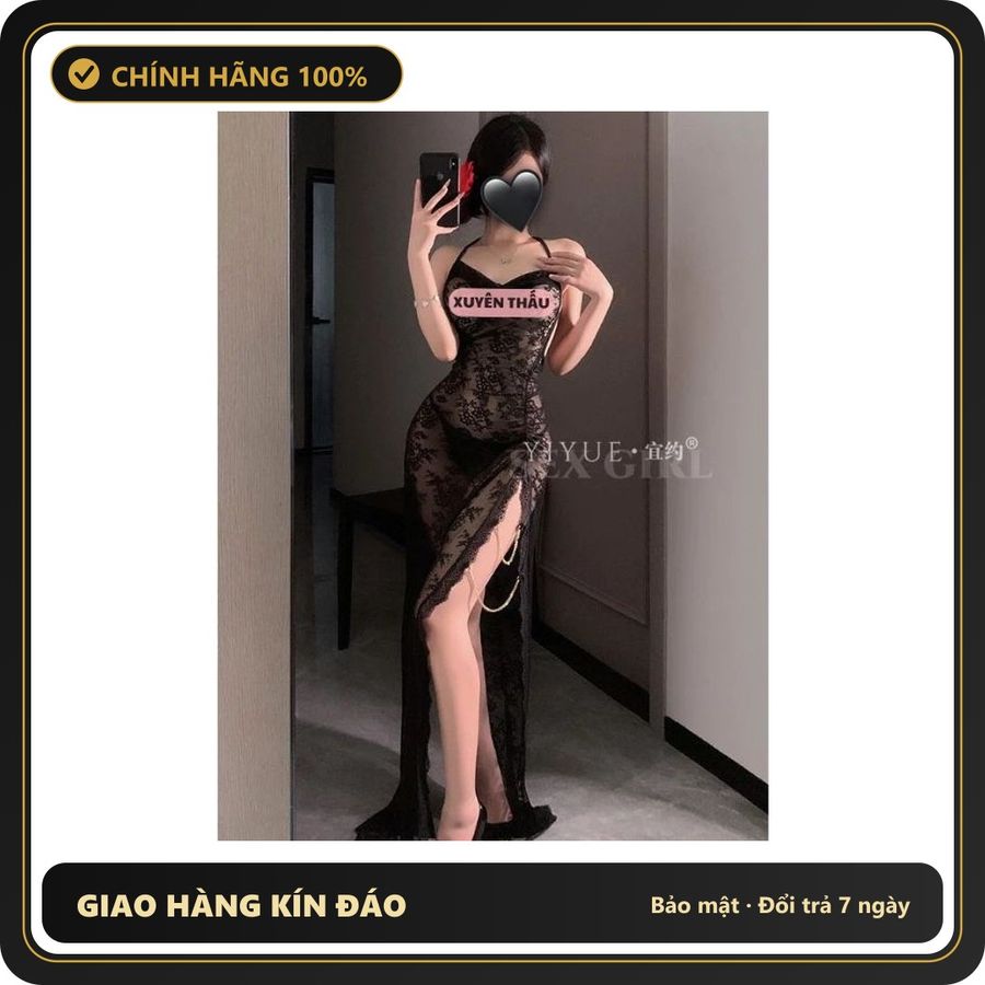 (Che Tên) Đầm Ngủ Maxi Ren Hoa Xẻ Tà Đùi Gợi Cảm Thanh Lịch Váy Ngủ Dài 2 Dây Cổ Yếm Dáng Body Quyến Rũ Đáng Yêu - N286 Đen Giao Nhanh Toàn Quốc