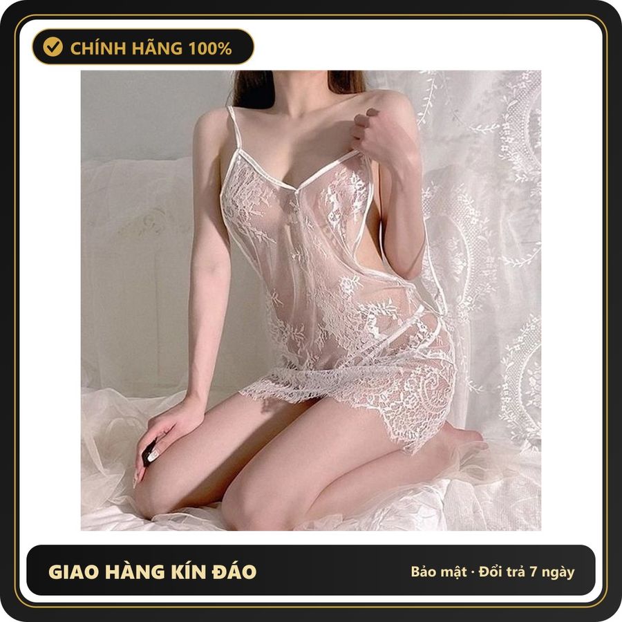 (Che Tên) Váy Ngủ Sexy 2 Dây Ren Xuyến Thấu Họa Tiết Hoa Đầm Ngủ Nữ - N102 Trắng Chuẩn Auth