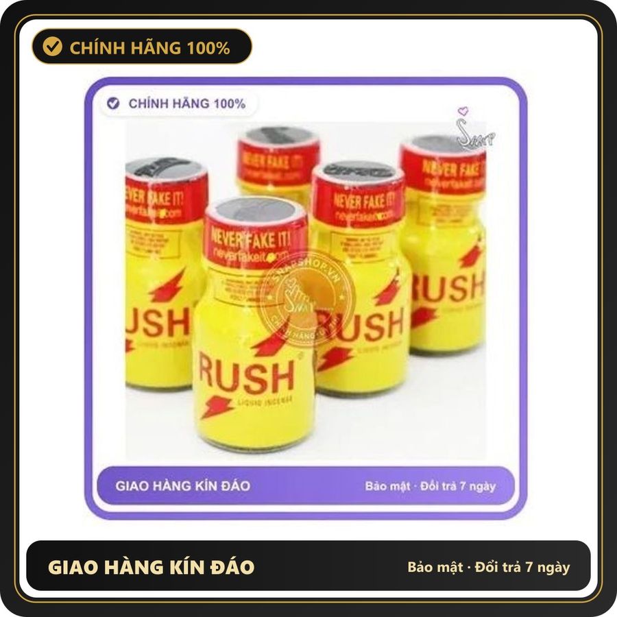 (Che Tên) Chai hít hỗ trợ tăng khoái cảm Popper Rush Original Yellow lọ 10 ml,logo nắp Hỗ Trợ 24/7 LIQUID INCENSE - hương dịu, dùng cho cả nam và nữ 896377 Giao Nhanh Toàn Quốc
