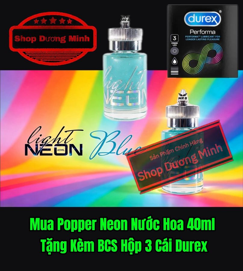 Popper Neon 40ml Hương Nước Hoa, Cực Mạnh, Hít Cực Sướng, Tặng Kèm BCS Hộp 3 Cái Durex