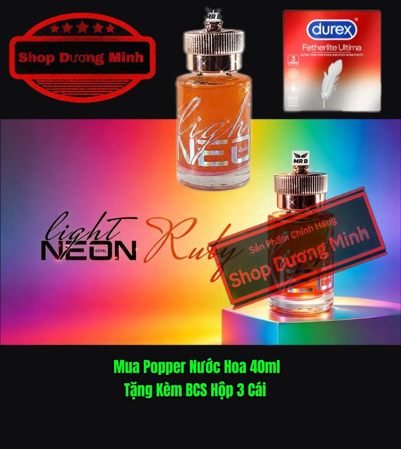 Popper Nước Hoa Neon 40ml USA, Cực Mạnh, Phê Lâu, Tặng Kèm BCS Durex Hộp 3 Cái, Hàng Chính Hãng 