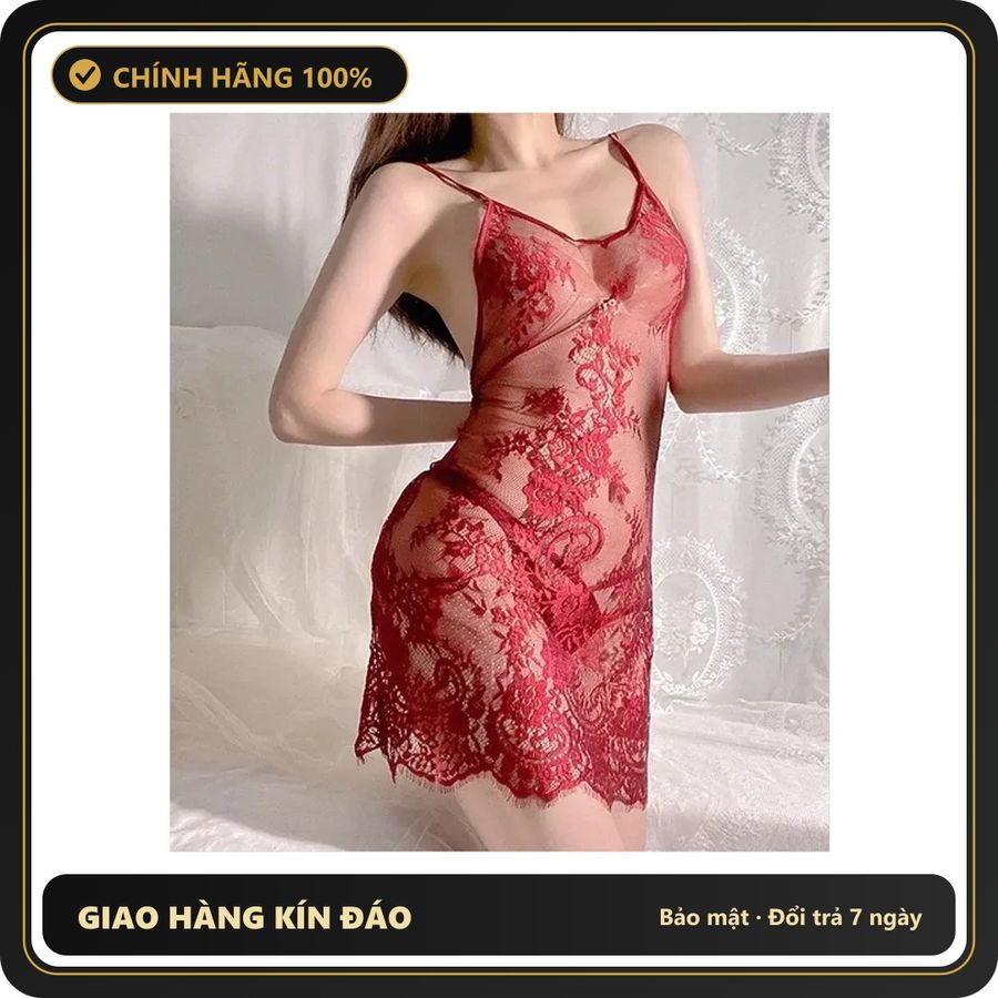 Váy Ngủ Sexy 2 Dây Ren Xuyến Thấu Họa N102 Đỏ chính hãng - phối ren, co giãn thoải mái, freesize - giao hàng che tên kín đáo