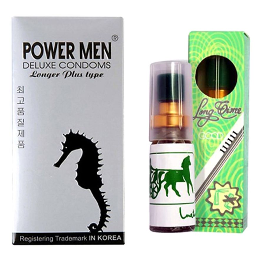 Sản Phẩm Chính Hãng Loại 1 - Bao Su Cao Cấp gai Powermen hộp 12 cái kèm chai xịt thái DELUXE CONDOMS - ôm sát cảm giác t