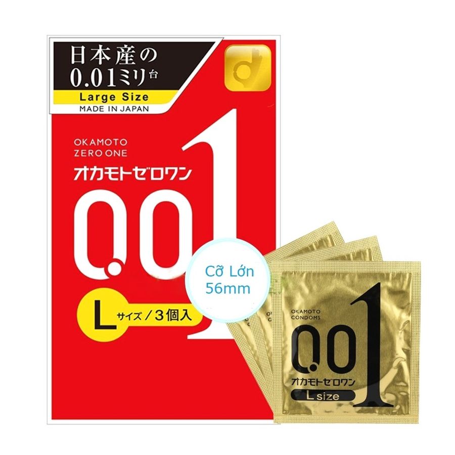 Bản Nhập Khẩu Cao Cấp - Bao Su Cao Cấp Okamoto 0.01 Zero One Large Size - Cỡ Lớn 56mm - 3s 56mm - ôm sát cảm giác thật, 