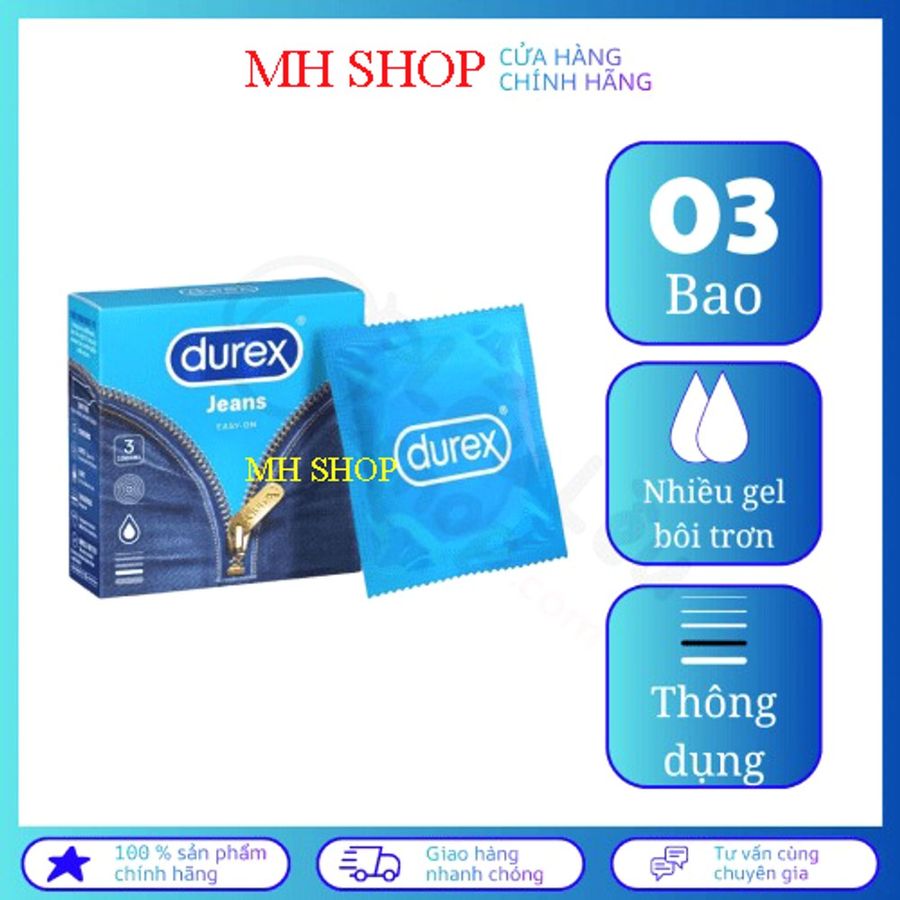 Phiên Bản Chính Hãng - Bao Su Cao Cấp Durex Jean nhiều gel siêu mượt yêu vô lo 03 Bao - ôm sát cảm giác thật, giao hàng 