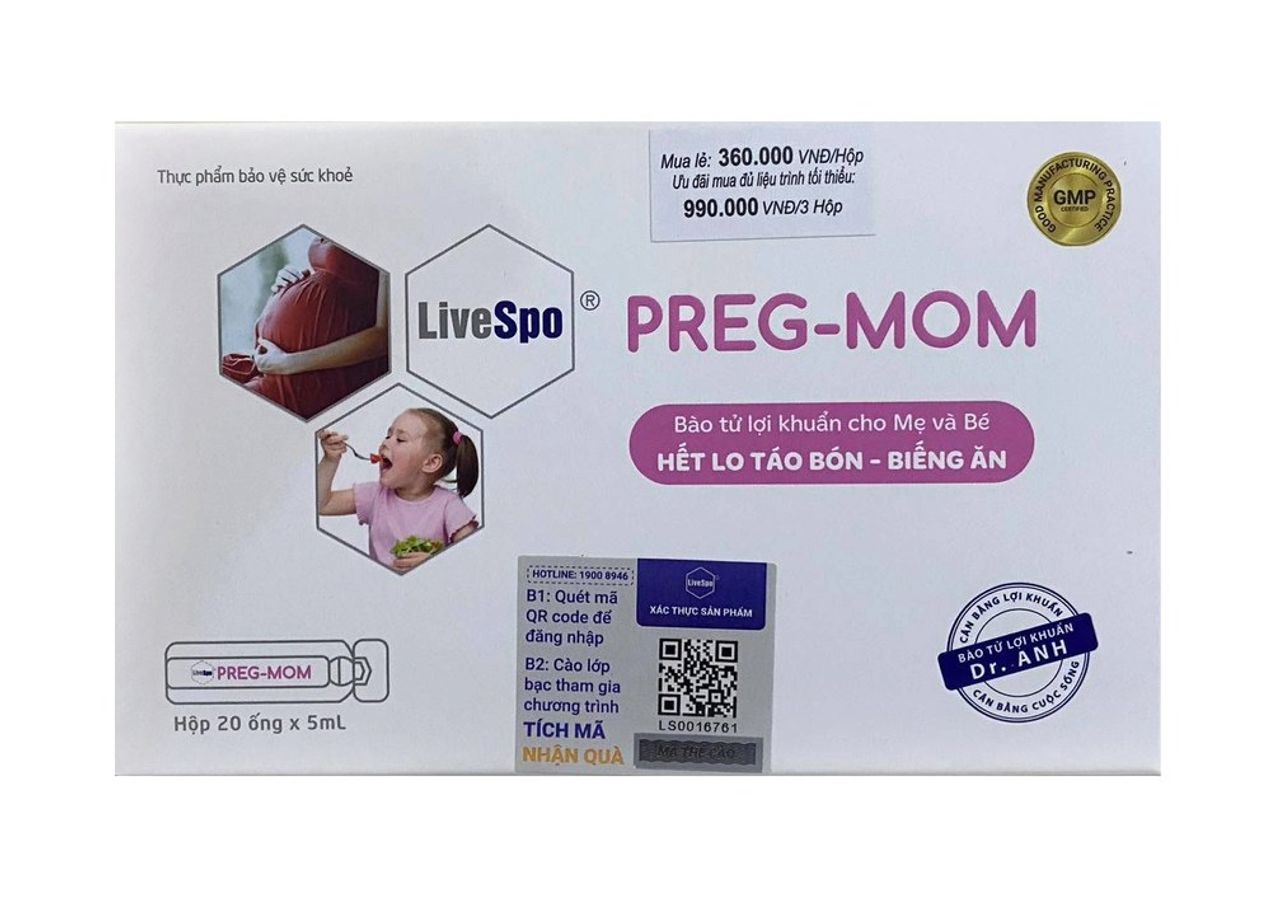 Phiên Bản Chính Hãng - Bào Tử Lợi Khuẩn Cho Mẹ Và Bé LiveSpo Preg-Mom - Hỗ Trợ Tiêu Hóa, Giúp Cân Bằng Hệ Vi Sinh Đường 