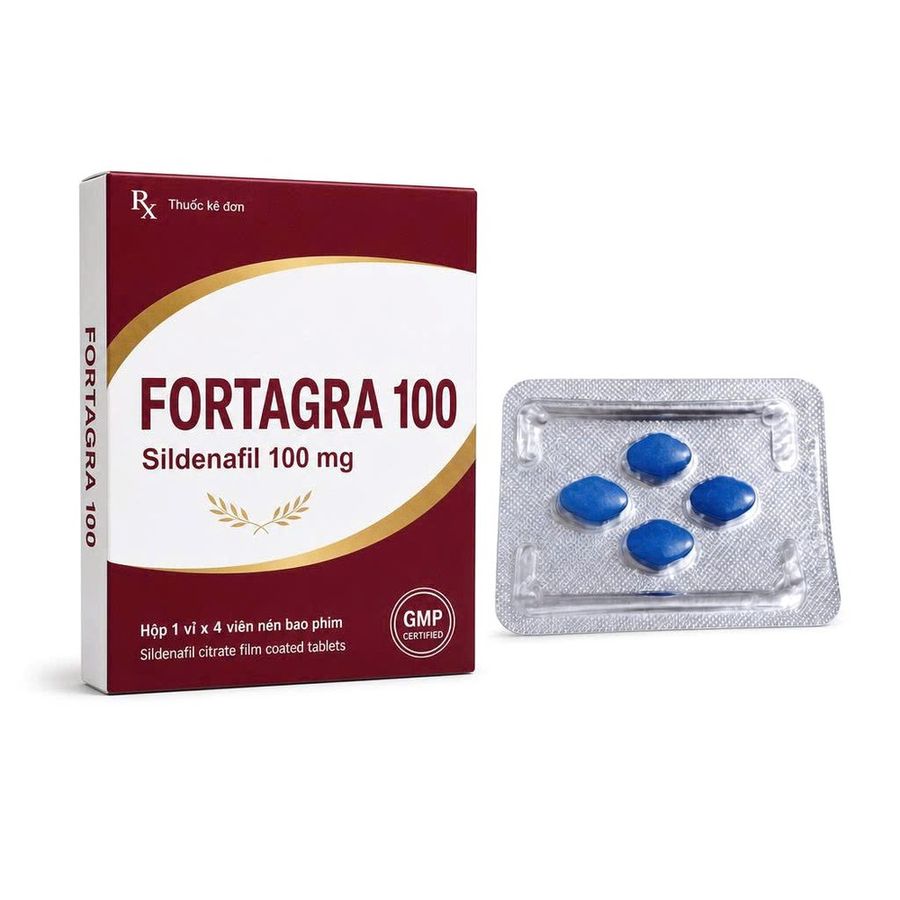 Dòng Cao Cấp Chính Hãng - Viên hỗ trợ tăng cường sinh lý nam Fortagra 100 4 Viên Sildenafil 100 mg - hàng nhập khẩu, dùn