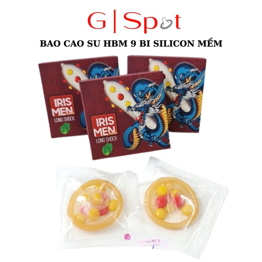 Phiên Bản Chính Hãng - Bao Su Cao Cấp HBM 9 Bi Silicon Mềm - Hộp 2 Cái - Kéo Dài Quan Hệ mẫu 2 IRIS MEN - ôm sát cảm giá