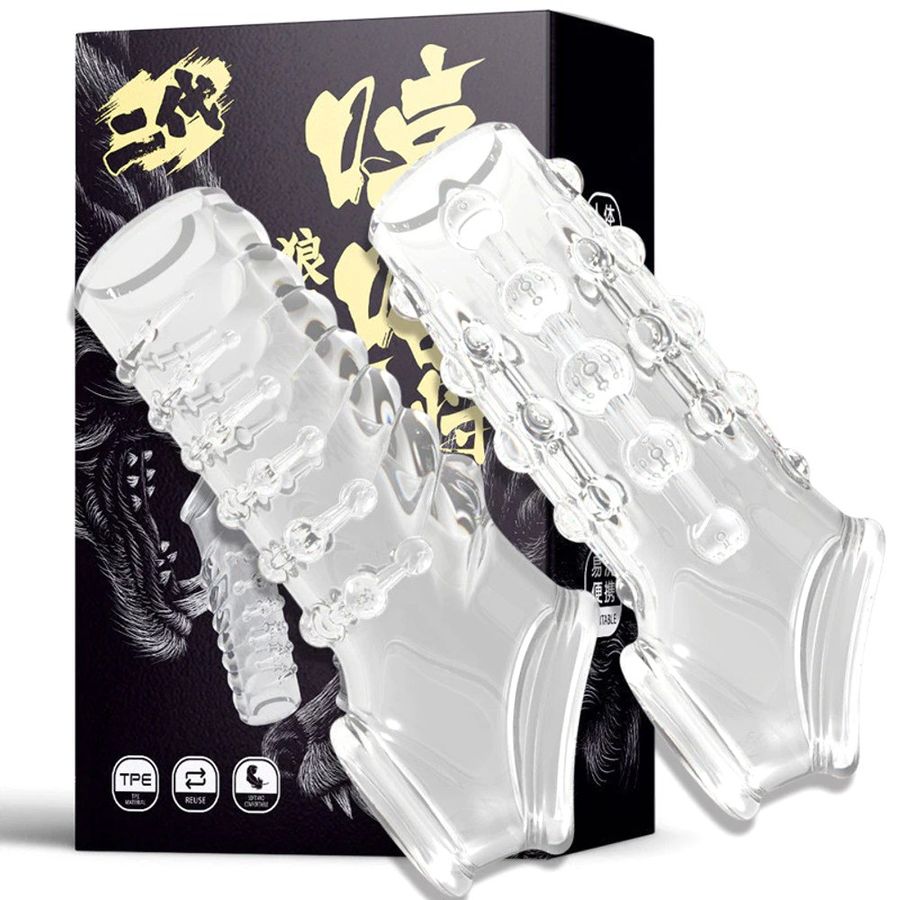 Dòng Cao Cấp Chính Hãng - Bao Su Cao Cấp Đôn Dên Khúc Giữa Silicone Có Quai Đeo Shi Niuniu Trong Suốt Gân Gai Bi Lớn 0.5