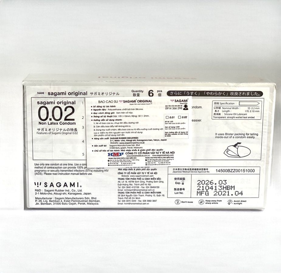 Hàng Chuẩn Nhập Khẩu - Bao Su Cao Cấp Siêu Mỏng Sagami Original 0.02 - Nhật Bản SAGAMI RUBBER INDUSTRIES 55 ±2 mm, 170 ±