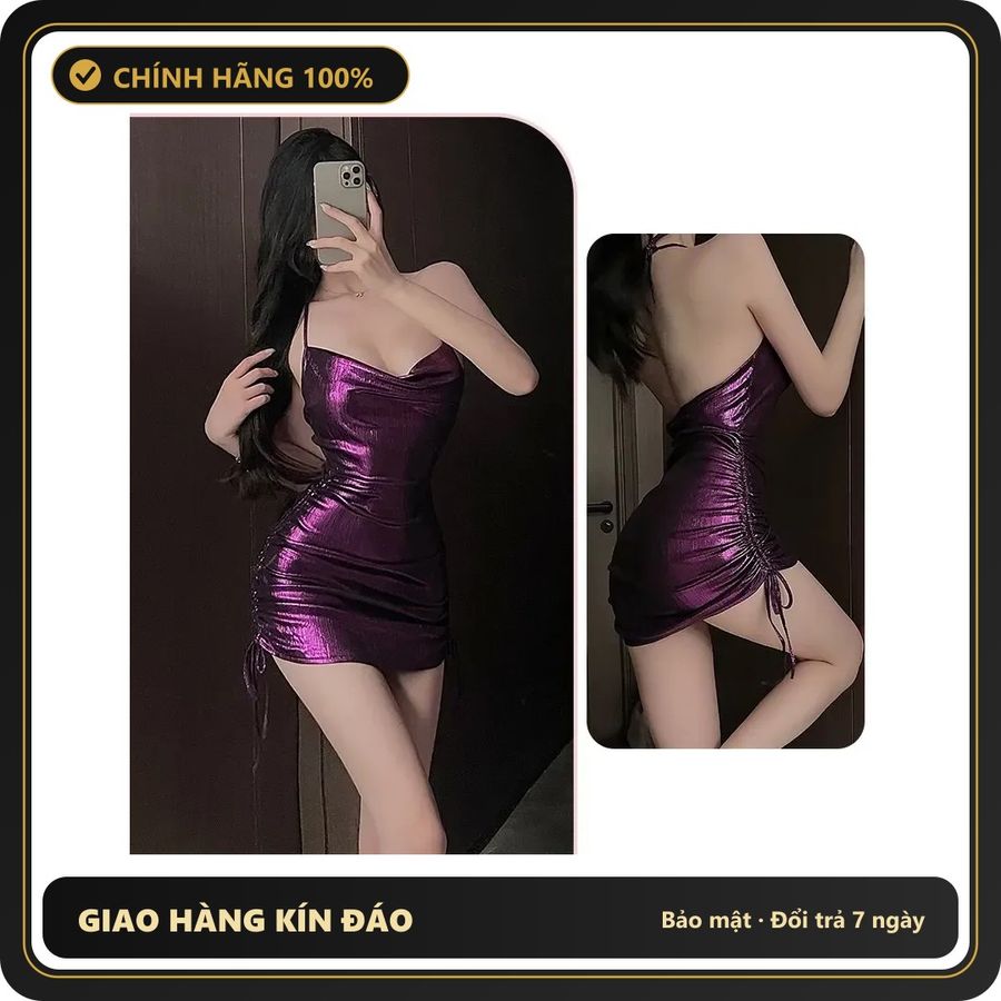 Váy Body Dây Rút Cổ Đổ Sexy Gợi Cảm N271 Tím chính hãng - chất lụa mát mềm, co giãn thoải mái, freesize - giao hàng che tên kín đáo