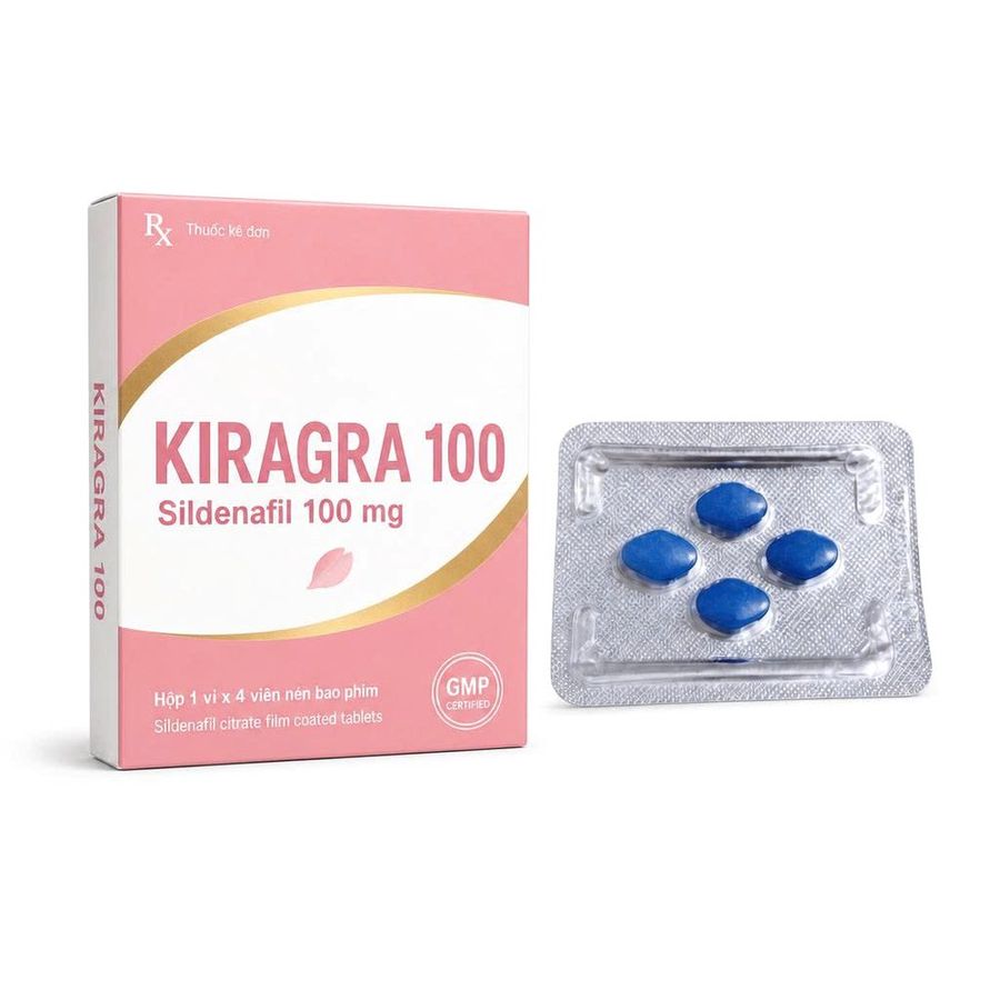 Dòng Cao Cấp Chính Hãng - Viên hỗ trợ tăng cường sinh lý nam Kiragra 100 4 Viên Sildenafil 100 mg - hàng nhập khẩu, dùng