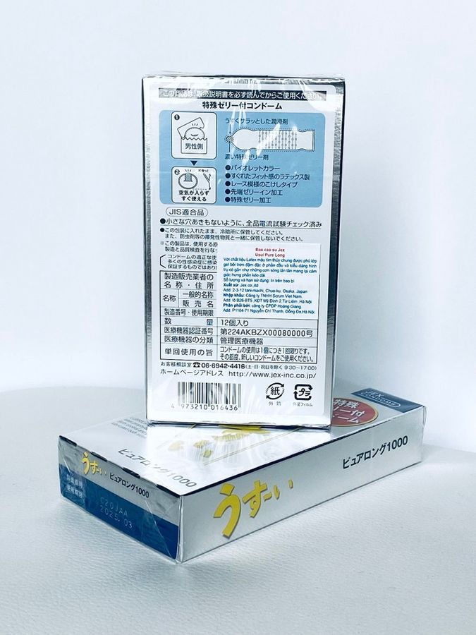 Sản Phẩm Chính Hãng Loại 1 - Bao Su Cao Cấp Jex Usui Pure Long Nhật Bản H12 12 cái - ôm sát cảm giác thật, giao hàng kín