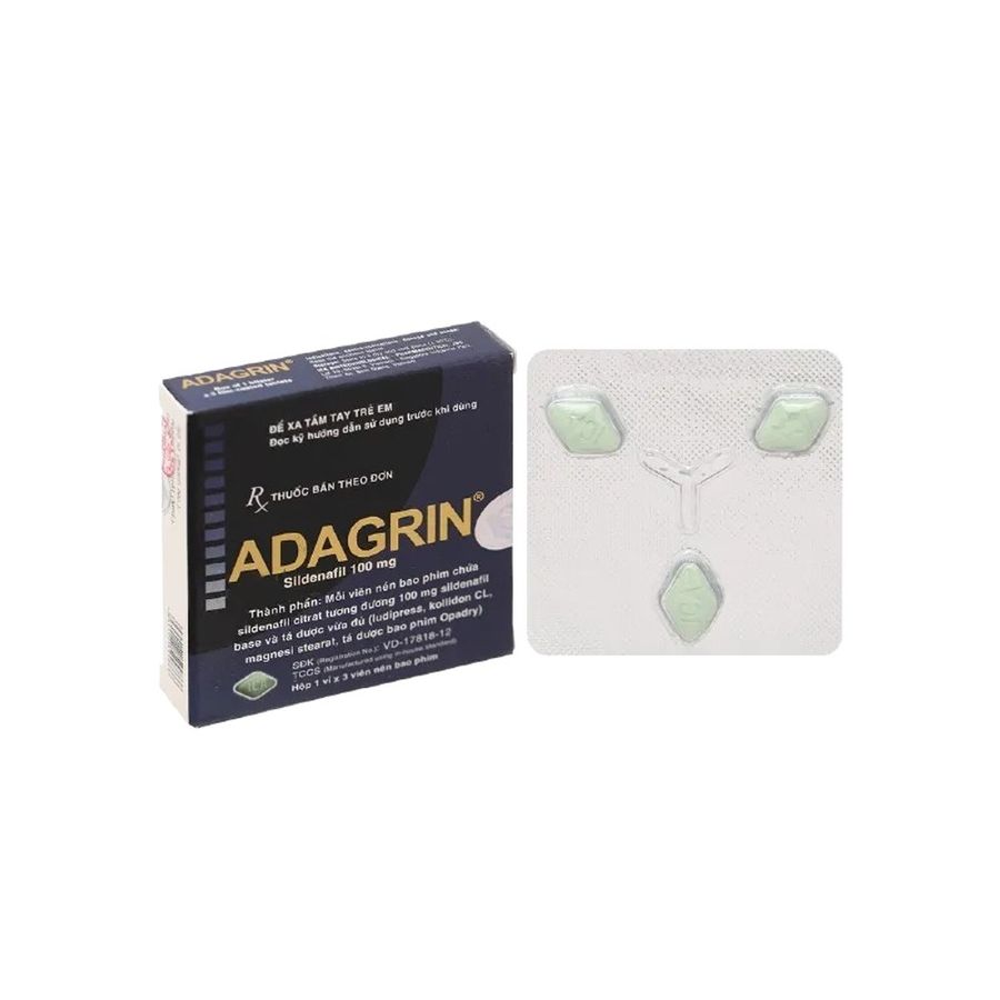 Phiên Bản Chính Hãng - Viên Hỗ Trợ tăng cường sinh lý nam Adagrin 100mg hộp 3 viên Sildenafil 100 mg 1 viên - hàng nhập 