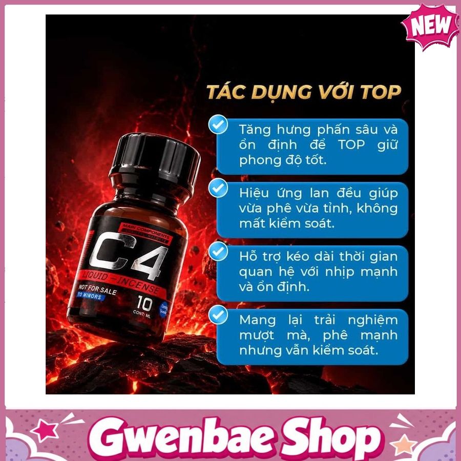 Chai Hít Tăng Khoái Cảm Bao Phê Kích Thích tăng khoái cảm Popper PWD USA C4 Red - Chai 10ml - Gwenshop Chính Hãng