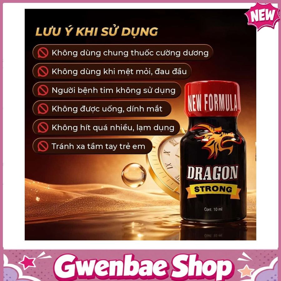 Chai Hít Bao Phê Tăng Khoái Cảm Kích Thích tăng khoái cảm Popper PWD USA Dragon Strong - Chai 10ml - Gwenshop Chính Hãng