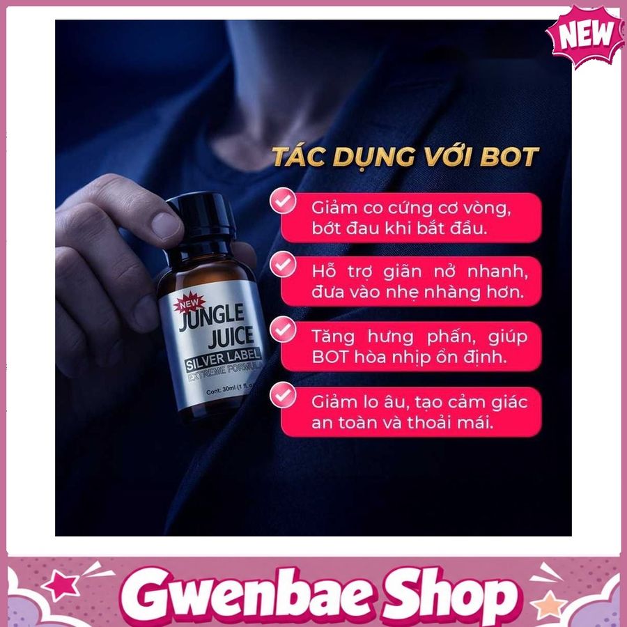 Chai Hít Bao Phê Kích Thích Tăng Khoái Cảm tăng khoái cảm Popper DS USA Jungle Juice Silver Label - Chai 30ml - Gwenshop Chính Hãng