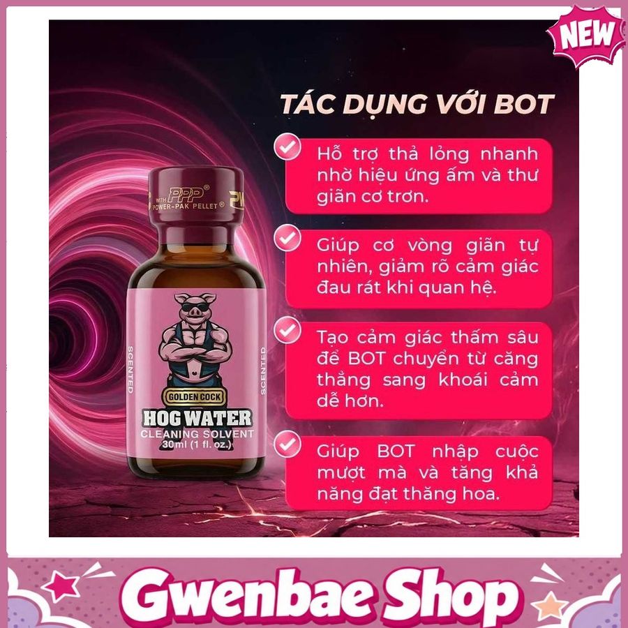 Chai Hít Kích Thích Tăng Khoái Cảm Bao Phê tăng khoái cảm Popper DS USA Golden Cock Hog Water - Chai 30ml - Gwenshop Chính Hãng