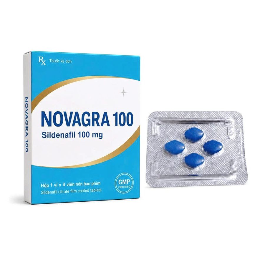 Sản Phẩm Chính Hãng Loại 1 - Viên hỗ trợ tăng cường sinh lý nam Novagra 100 4 Viên Sildenafil 1 vỉ x 4 viên - hàng nhập 