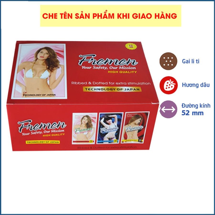 Hàng Chuẩn Nhập Khẩu - Bao Su Cao Cấp FREMEN Hộp 120 Cái - Bao Dành Cho Gia Đình, Khánh Sạn 52 mm - ôm sát cảm giác thật