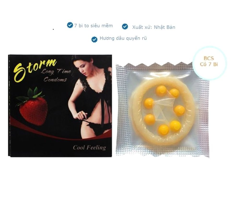 Phiên Bản Chính Hãng - Bao Su Cao Cấp Storm 7 Bi Lớn Hương Dâu - Lốc 10 Chiếc mẫu 3 7 - ôm sát cảm giác thật, giao hàng 