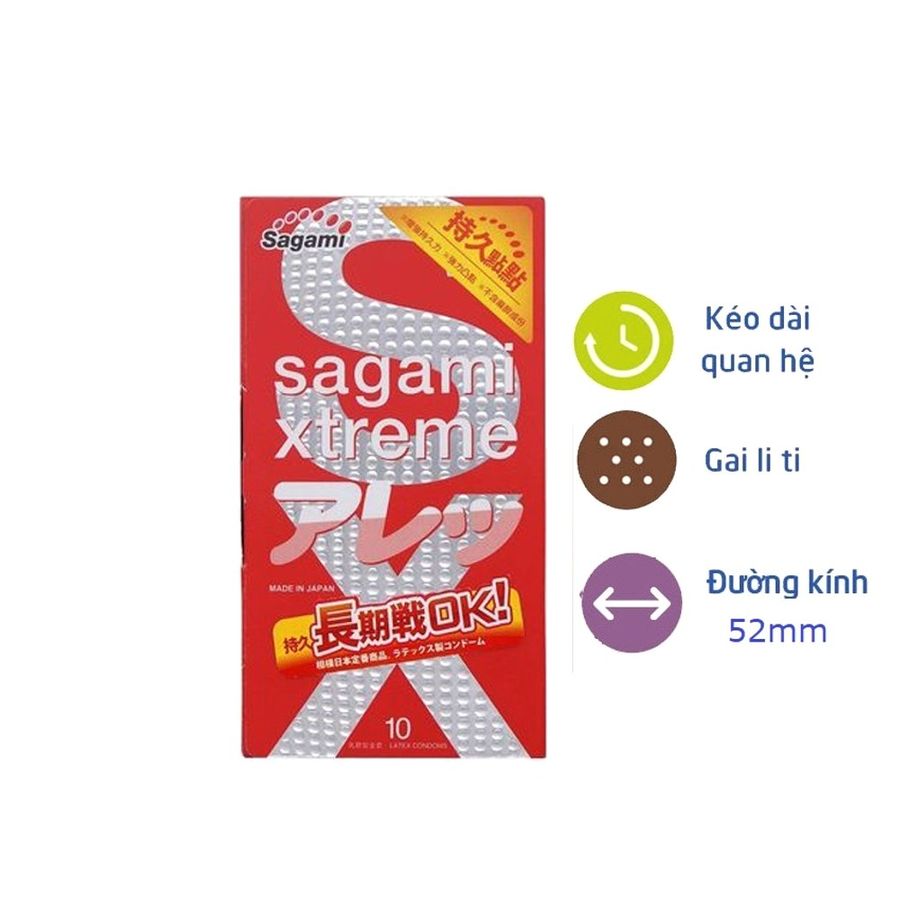 Bản Nhập Khẩu Cao Cấp - Bao Su Cao Cấp Gai Kéo Dài Thời Gian Sagami Feel Long 10s xtreme 52mm - ôm sát cảm giác thật, gi