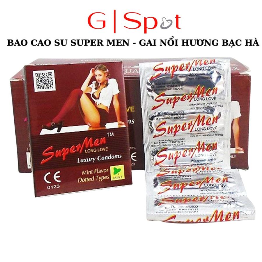 Sản Phẩm Chính Hãng Loại 1 - Bao Su Cao Cấp Super Men 120 Cái , Gai Nổi Hương Bạc Hà mẫu 2 SuperMen - ôm sát cảm giác th