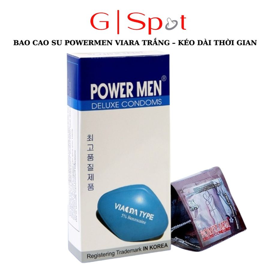 Dòng Cao Cấp Chính Hãng - Bao Su Cao Cấp Lâu Ra Power Men Viara Trắng Siêu Mỏng Nhiều Gel Kéo Dài Thời Gian - Hộp 12 Cái