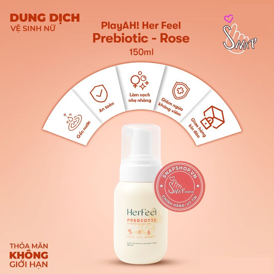 Hàng Chuẩn Nhập Khẩu - Dung Dịch Vệ Sinh Phụ Nữ Her Feel Prebiotic Rose Kháng Viêm Khử Mùi 150ml - hàng có sẵn, giao nha