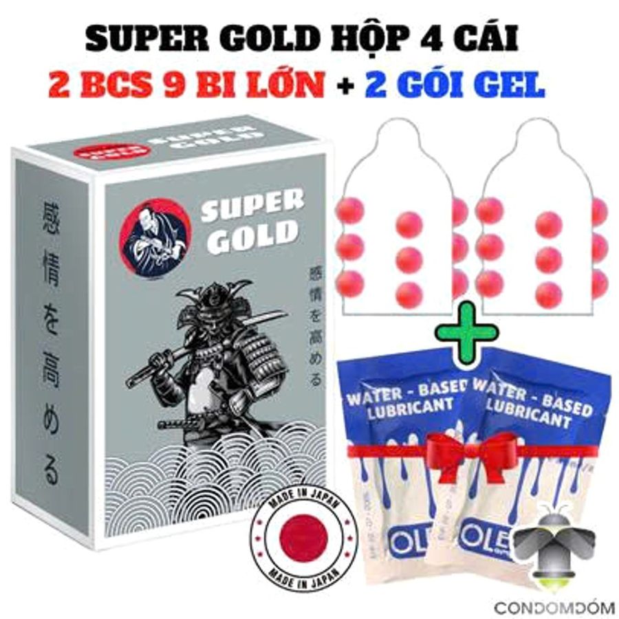 Gold - Bao cao su siêu khủng Super 9 bi lớn 1cm hộp 2 chiếc Hàng Nhập Khẩu