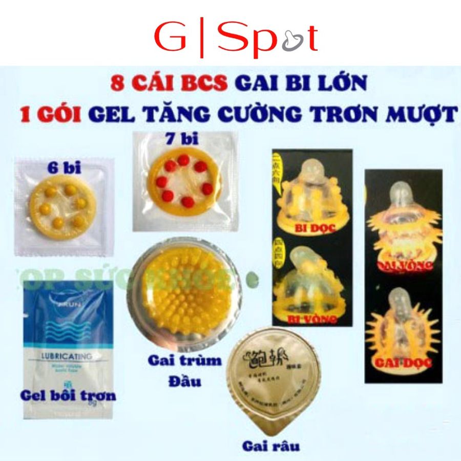 Volcano - Combo 8 Bao Cao Su Bi Gai Gel Bôi Trơn Hỗ Trợ Tăng Cảm Giác & Tạo Độ Trơn Mượt Chính Hãng