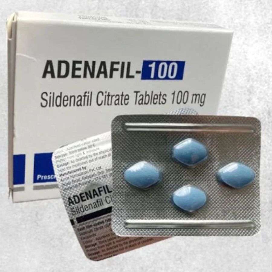 Adenafil - Vỉ 4 Viên Uống 100mg Tăng Cường Phong Độ Mẫu Mới - hàng chuẩn nguồn gốc rõ ràng, hạn dùng in rõ trên hộp, đóng gói kín đáo
